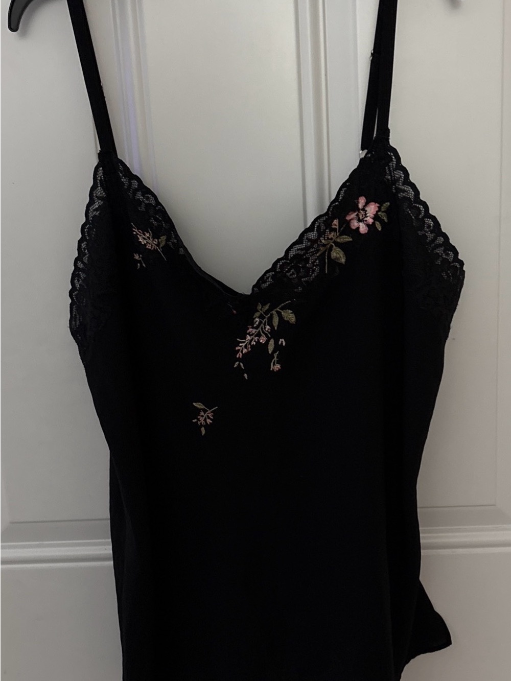 Oscar de la Renta Pink Label Black Lace-Trim Floral Slip Camisole